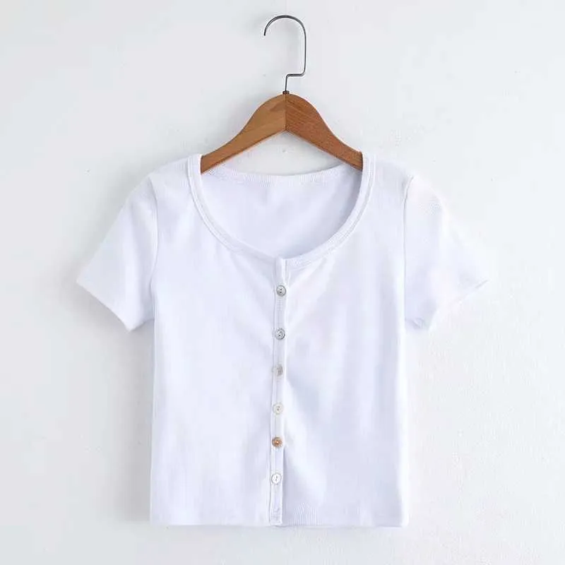 Knitted Short Sleeve Button Down Crop Top Tshirts