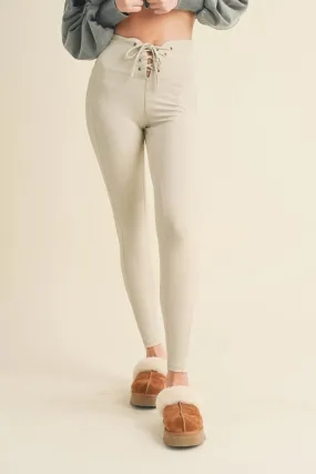 Lace Up Leggings Light Grey