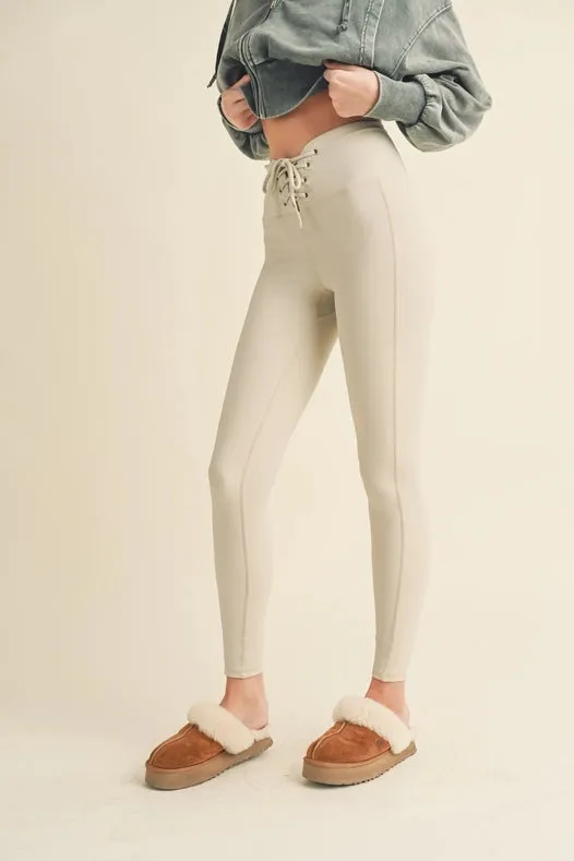 Lace Up Leggings Light Grey