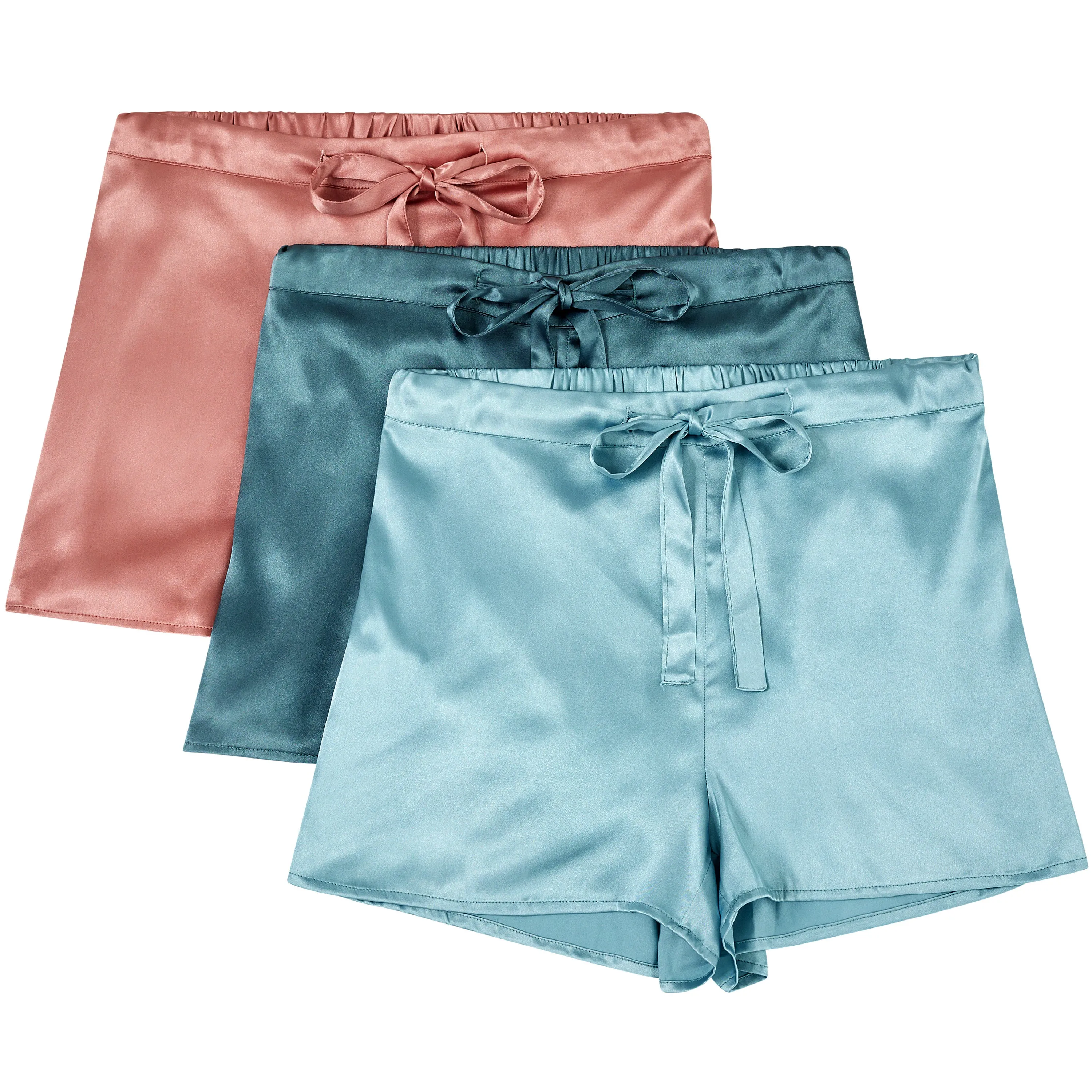 Lady Boxers with Pockets, Pack of 3 Women's Satin Boxers with Drawstring, Sleep Shorts