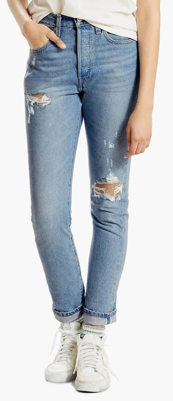 Levis 501Womens  Destruct Slim Jeans in Cant Touch This, Size 30X28