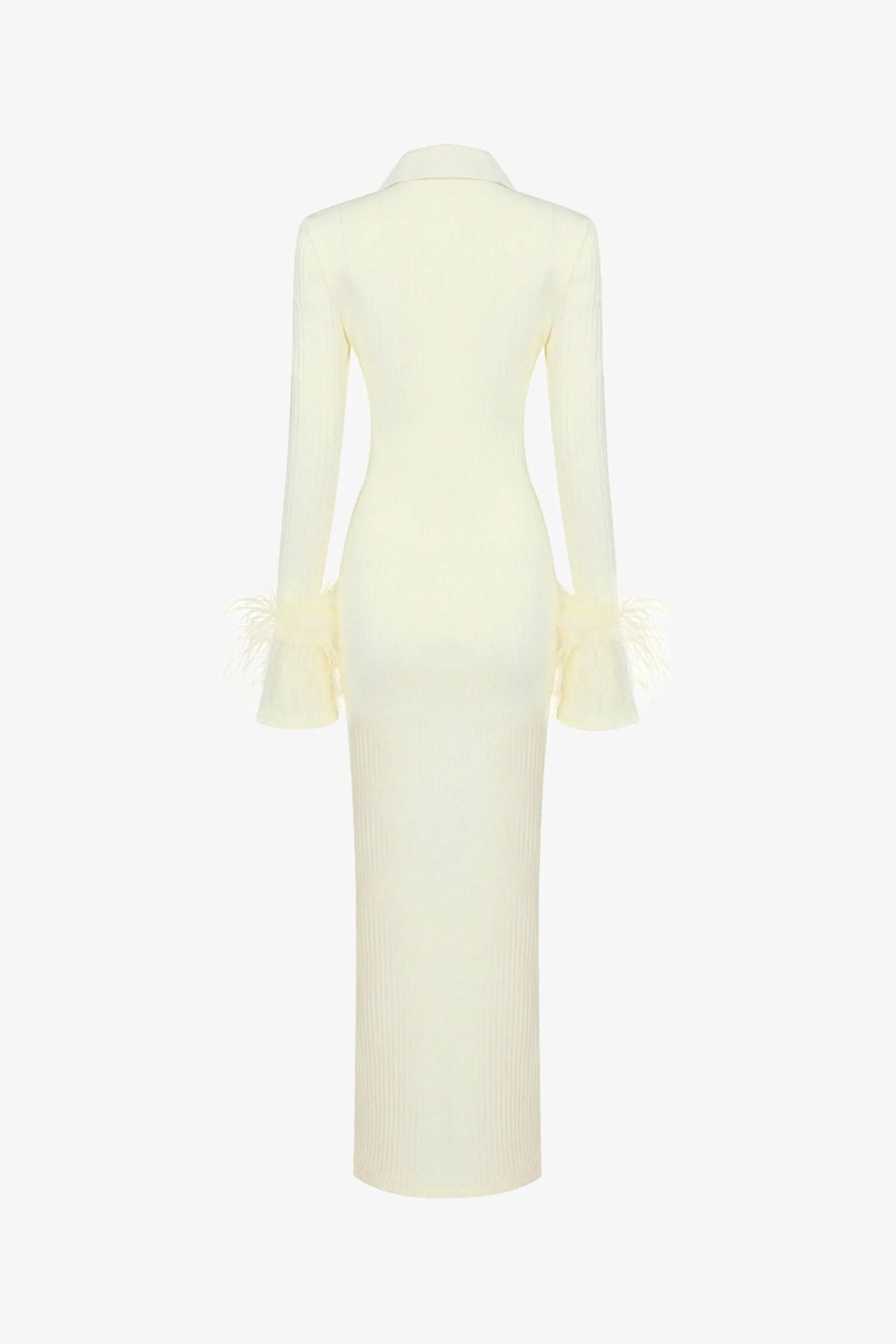 Light Yellow Long Sleeve Ribbed Maxi Dress