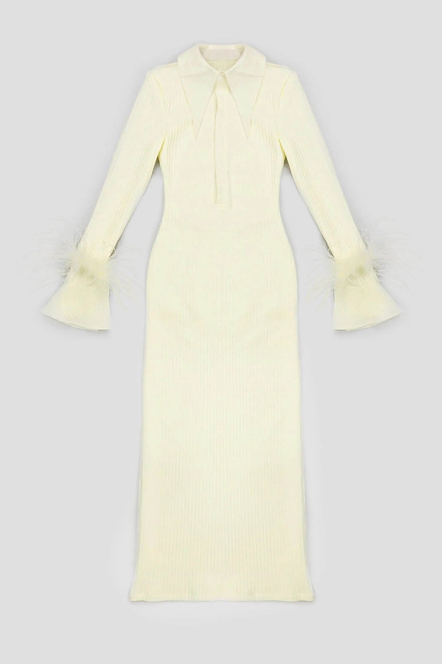 Light Yellow Long Sleeve Ribbed Maxi Dress