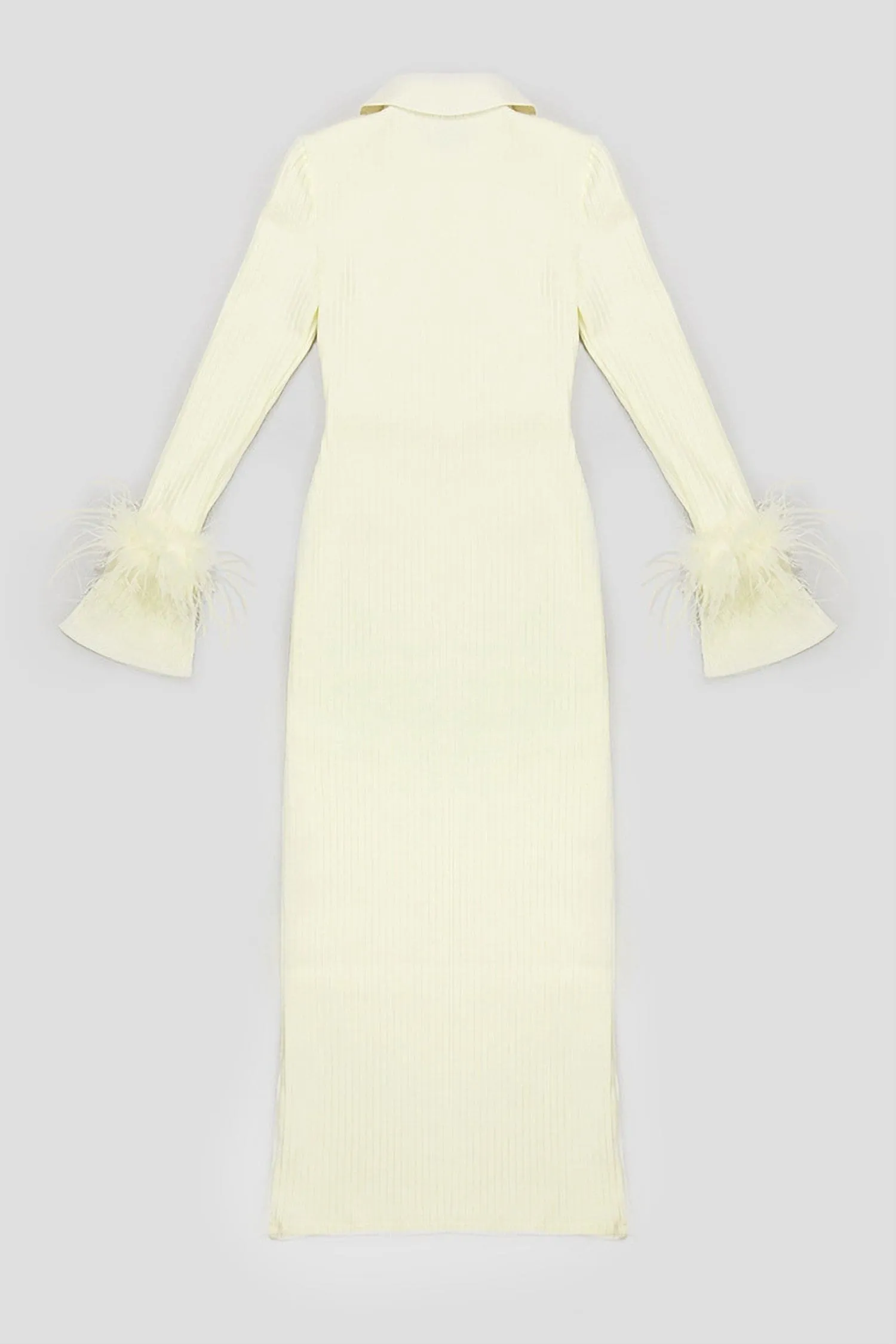 Light Yellow Long Sleeve Ribbed Maxi Dress