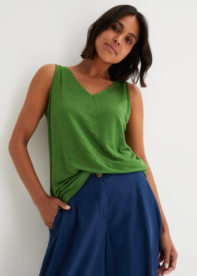 Linen T-shirt Bpc Bonprix Collection, green