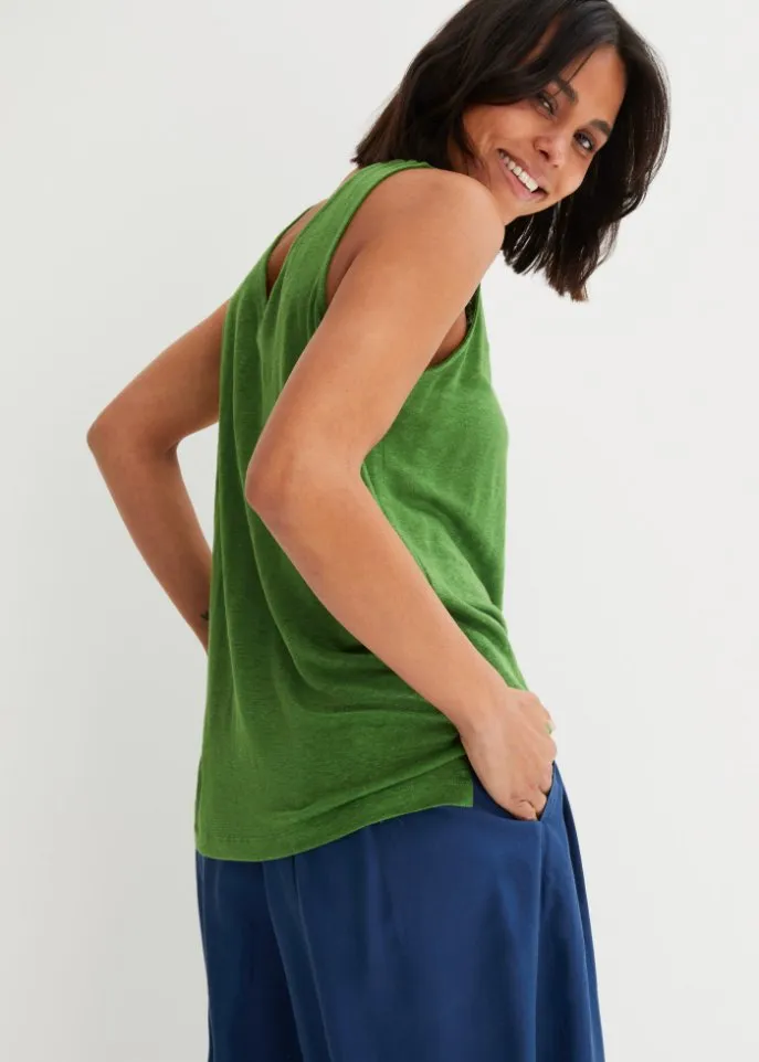 Linen T-shirt Bpc Bonprix Collection, green