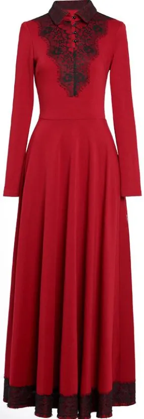 Long-Sleeve Lace-Trim Maxi Dress