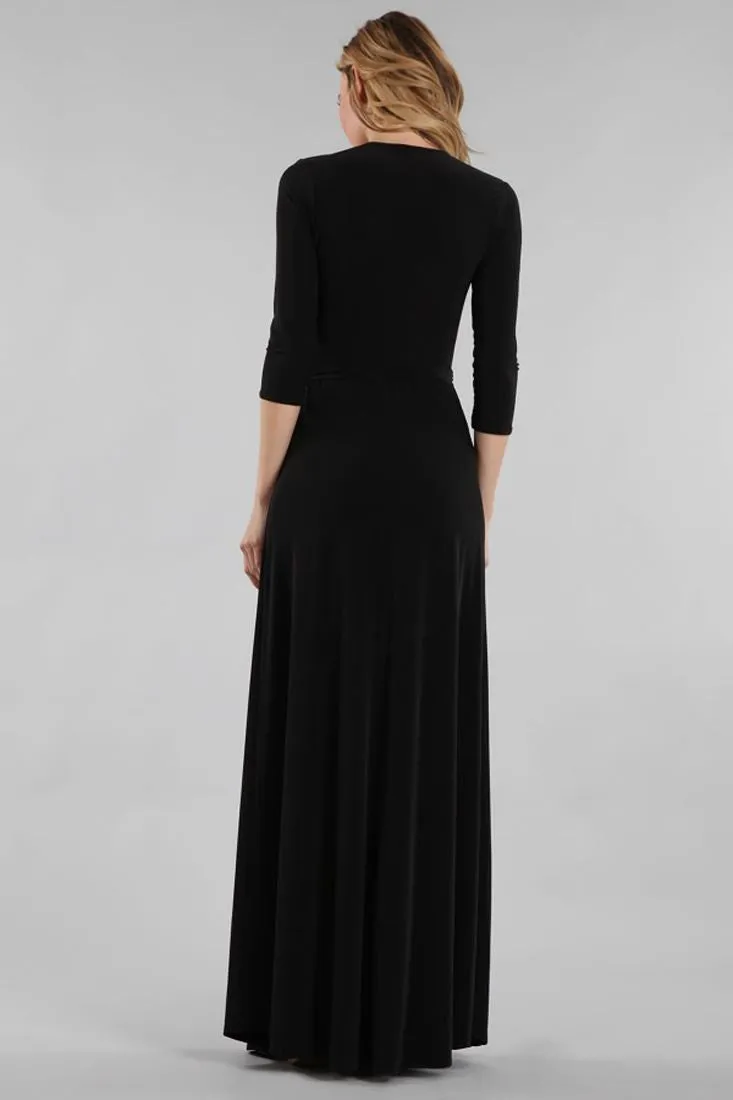 Maxi Dress with Belt Tie in Solid Black