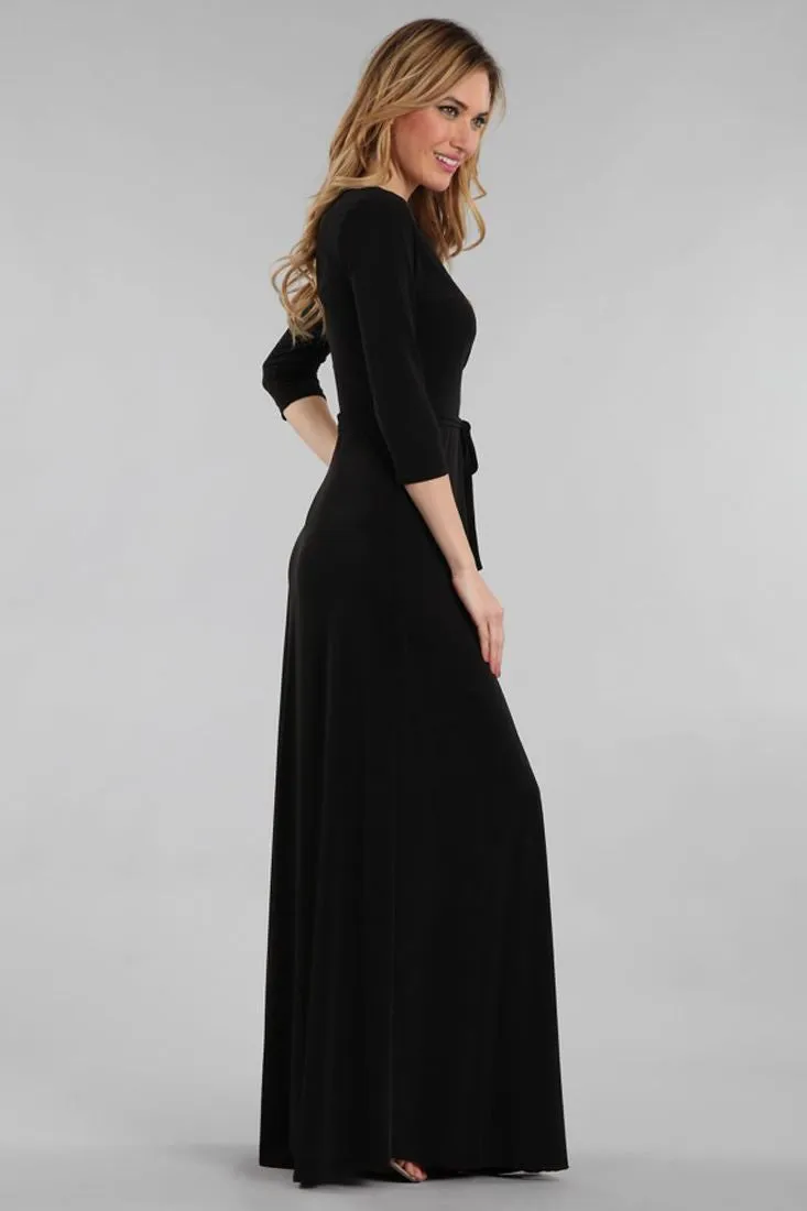 Maxi Dress with Belt Tie in Solid Black