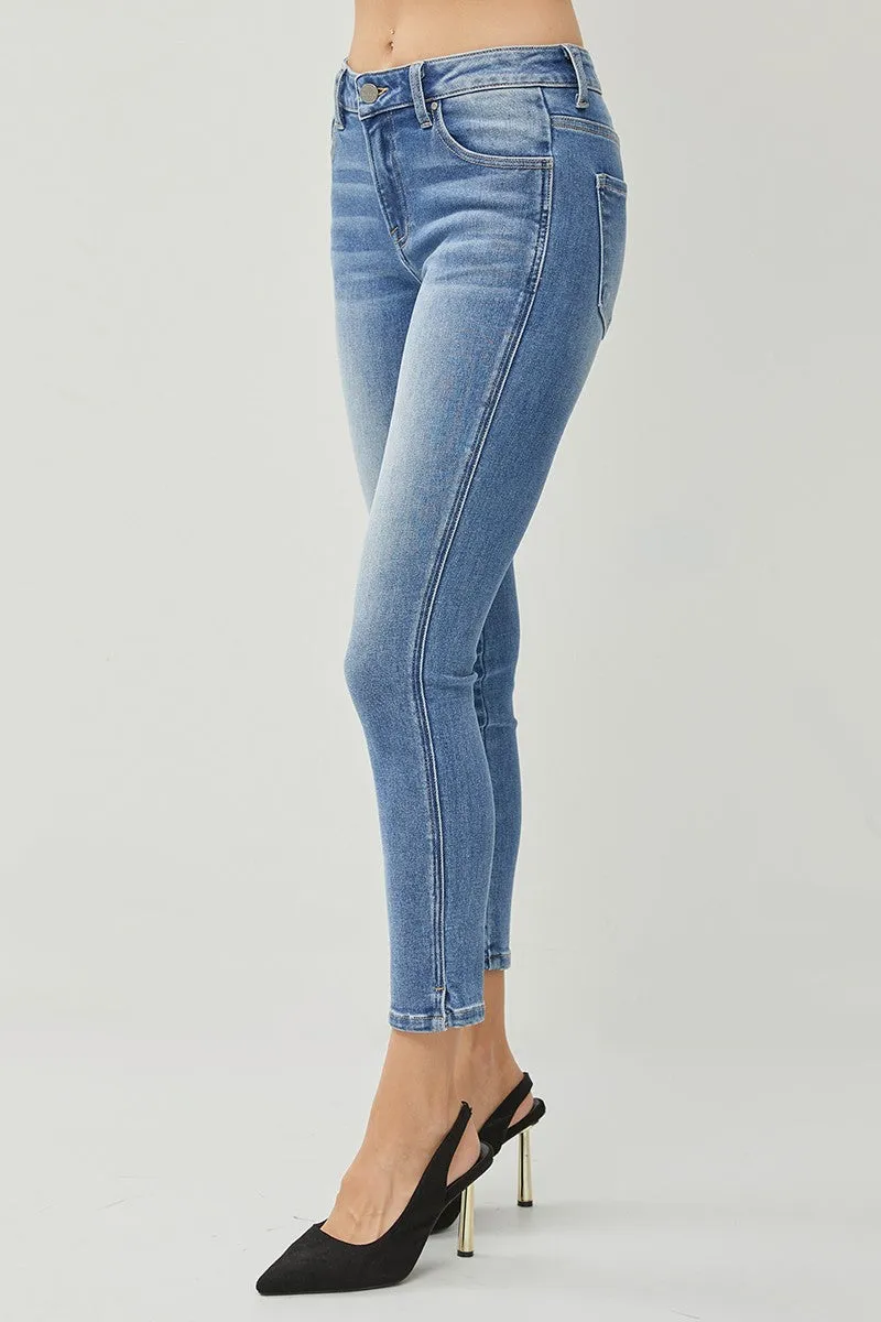 Mid-Rise Risen Jeans w/ Small Ankle Side Slit