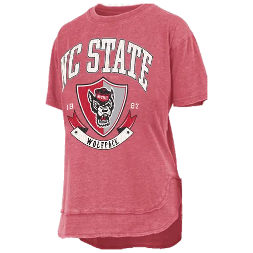 NC State Wolfpack Women's Heather Red Buckler Oversized Vintage T-Shirt