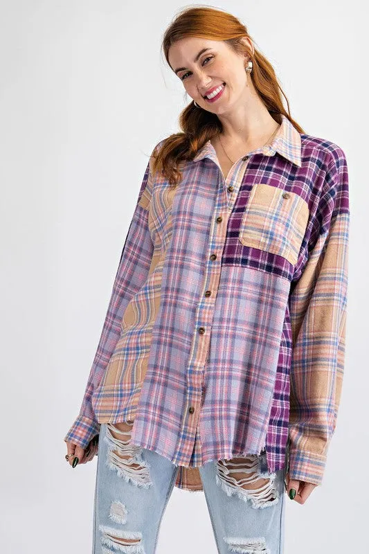 Patches Plaid Mix n Match Button Down Shirt