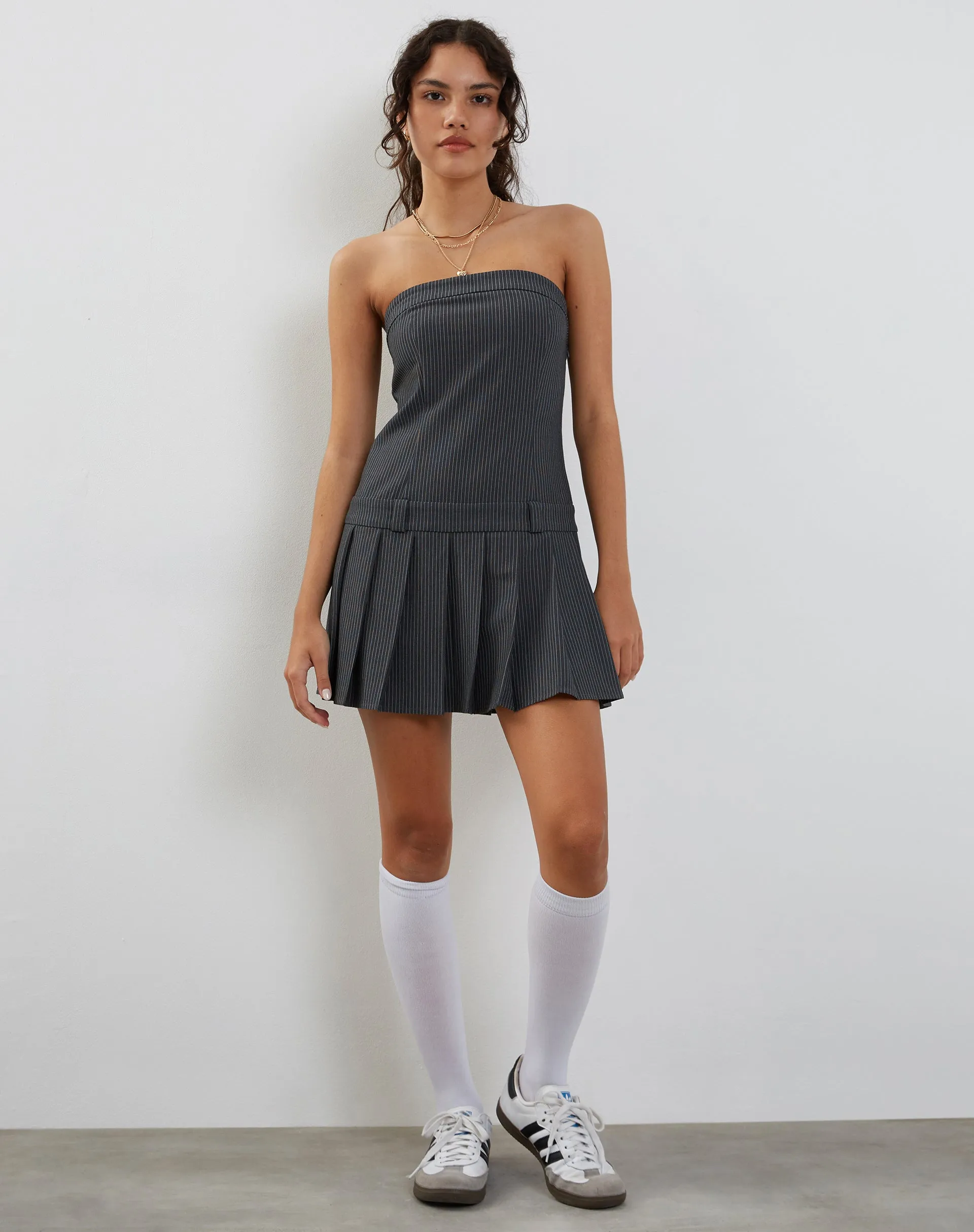 Payoda Mini Dress in Pinstripe Grey