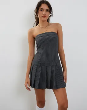 Payoda Mini Dress in Pinstripe Grey