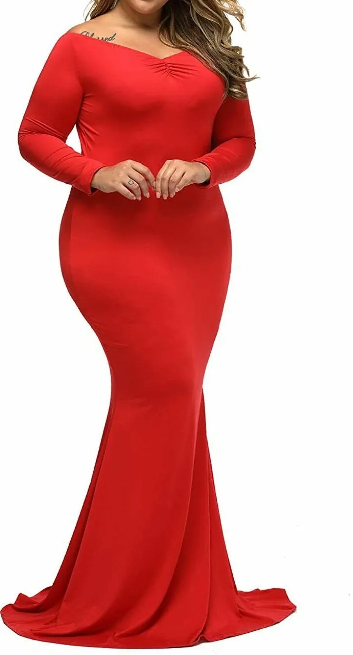 Plus Sized formal  Maxi dresses with V neck