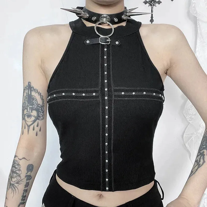 Punk Crop Streetwear Backless Shoulder Off Top