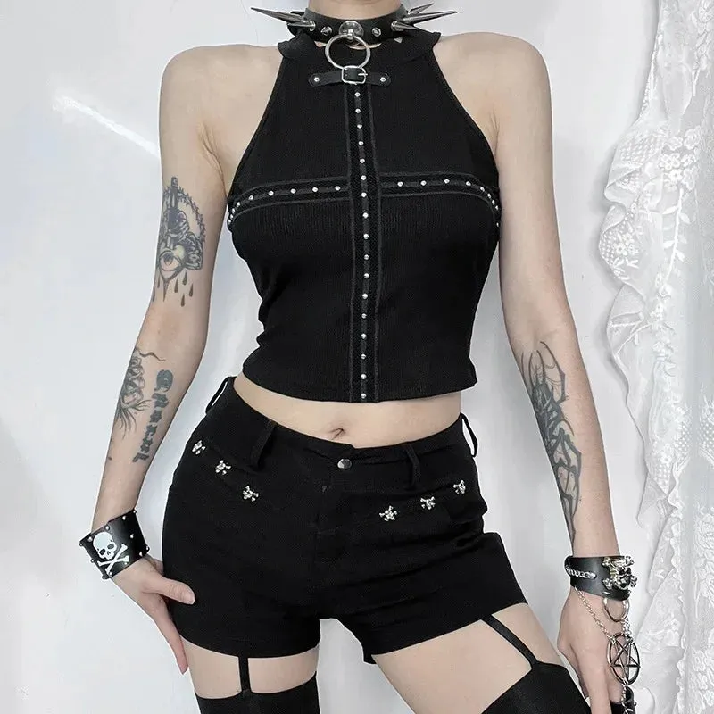 Punk Crop Streetwear Backless Shoulder Off Top