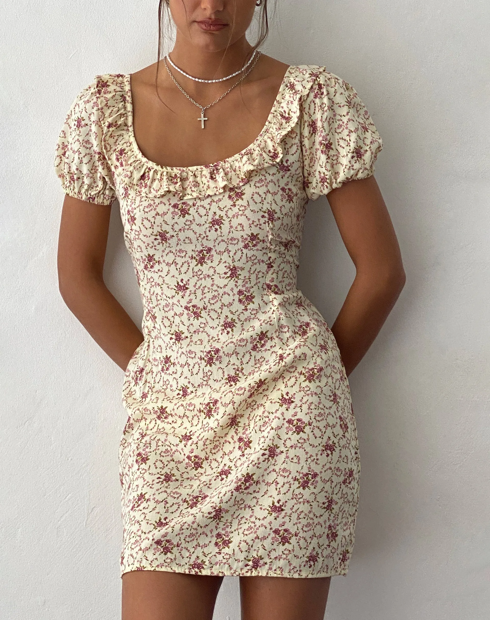 Sasyana Mini Dress in Flower Chain Cream