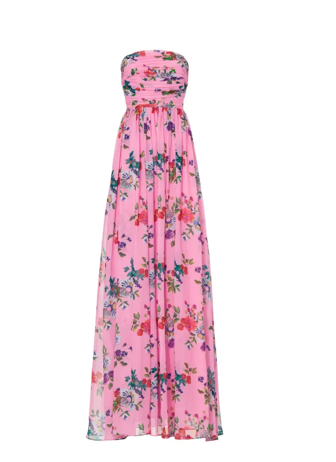 SAU Lee Camille Strapless Printed Chiffon Gown