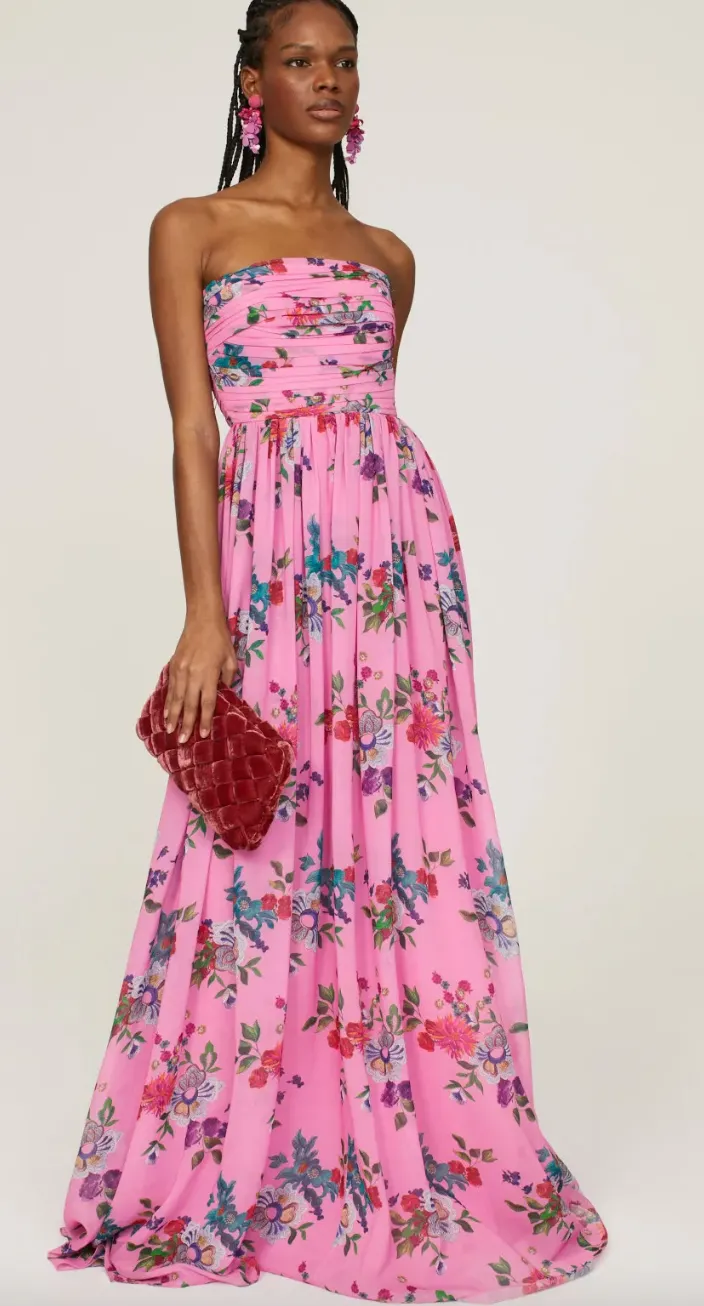 SAU Lee Camille Strapless Printed Chiffon Gown