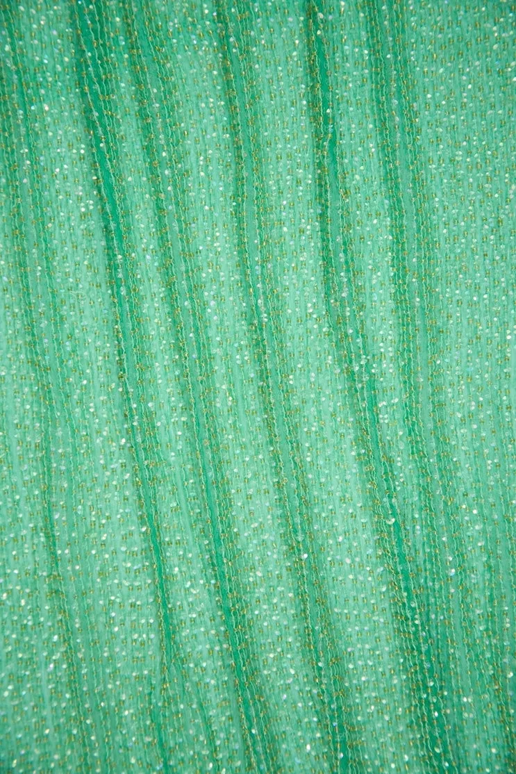 Sea Green Sequins & Beads on Silk Chiffon Fabric