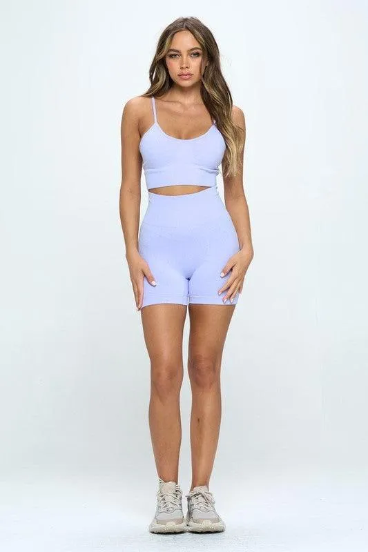 Seamless Sleveless Crop Top And Biker Shorts Set