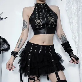 Sexy Hollowed Out Gothic Lace Up Y2k Crop Top