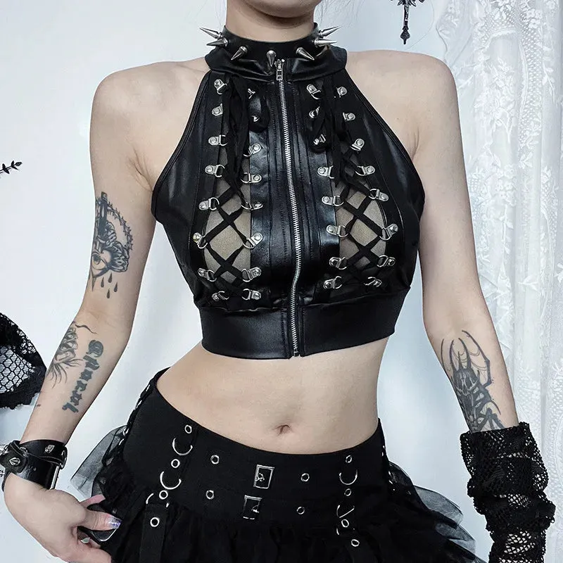 Sexy Hollowed Out Gothic Lace Up Y2k Crop Top