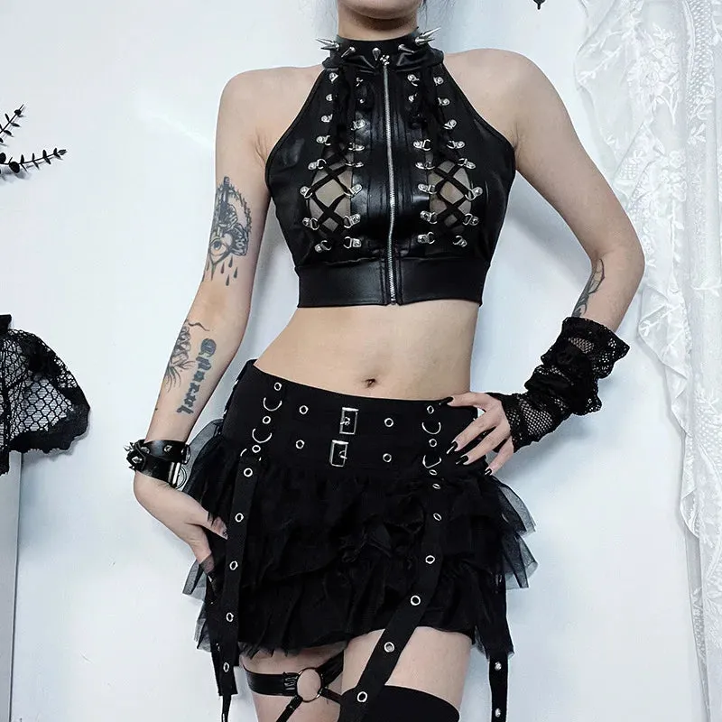 Sexy Hollowed Out Gothic Lace Up Y2k Crop Top