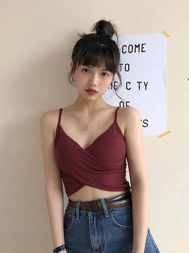 Sexy Pure Color Patchwork Crop Top