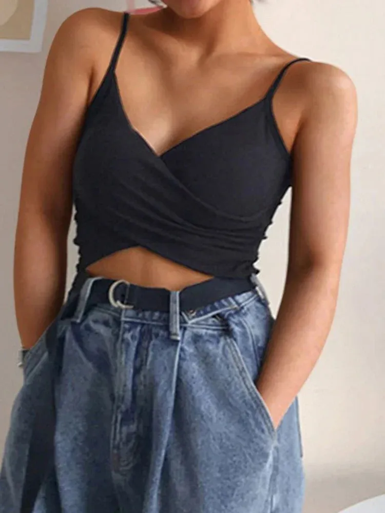 Sexy Pure Color Patchwork Crop Top