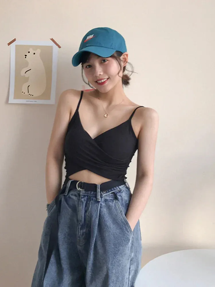 Sexy Pure Color Patchwork Crop Top