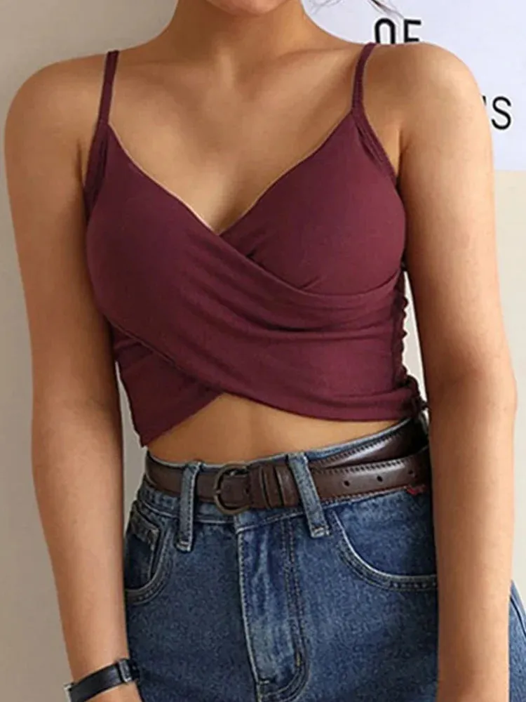 Sexy Pure Color Patchwork Crop Top