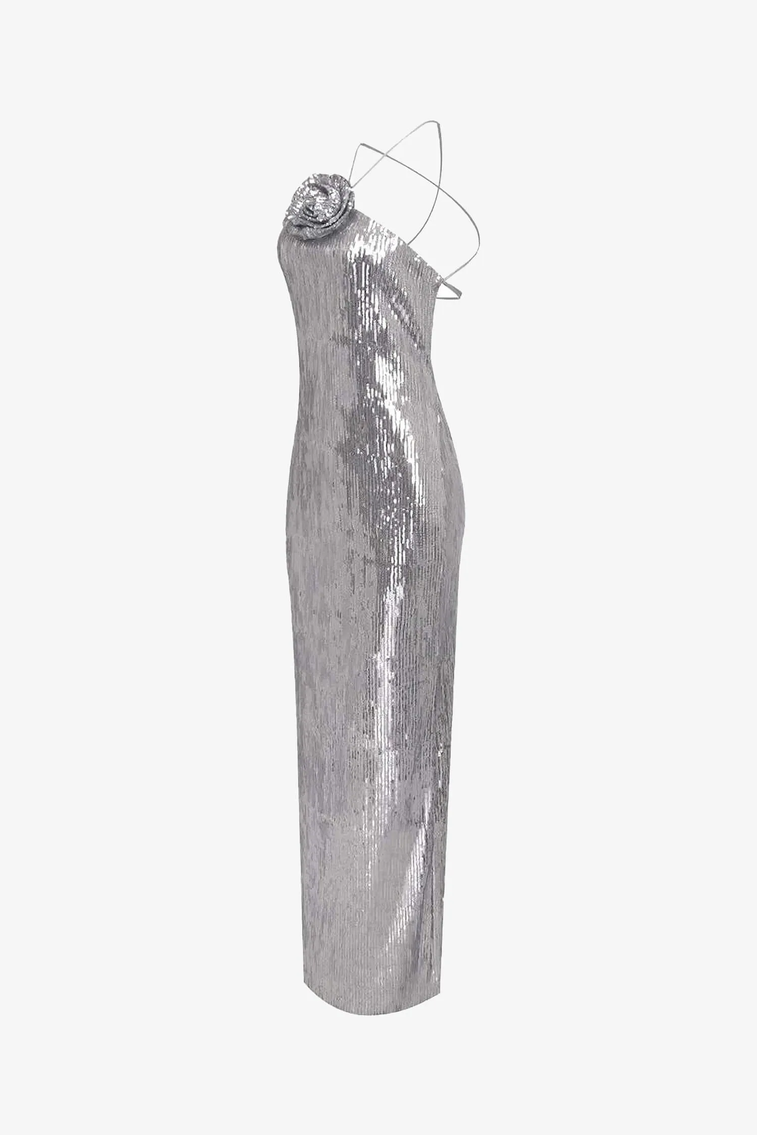 Silver Sequin Halter Maxi Dress