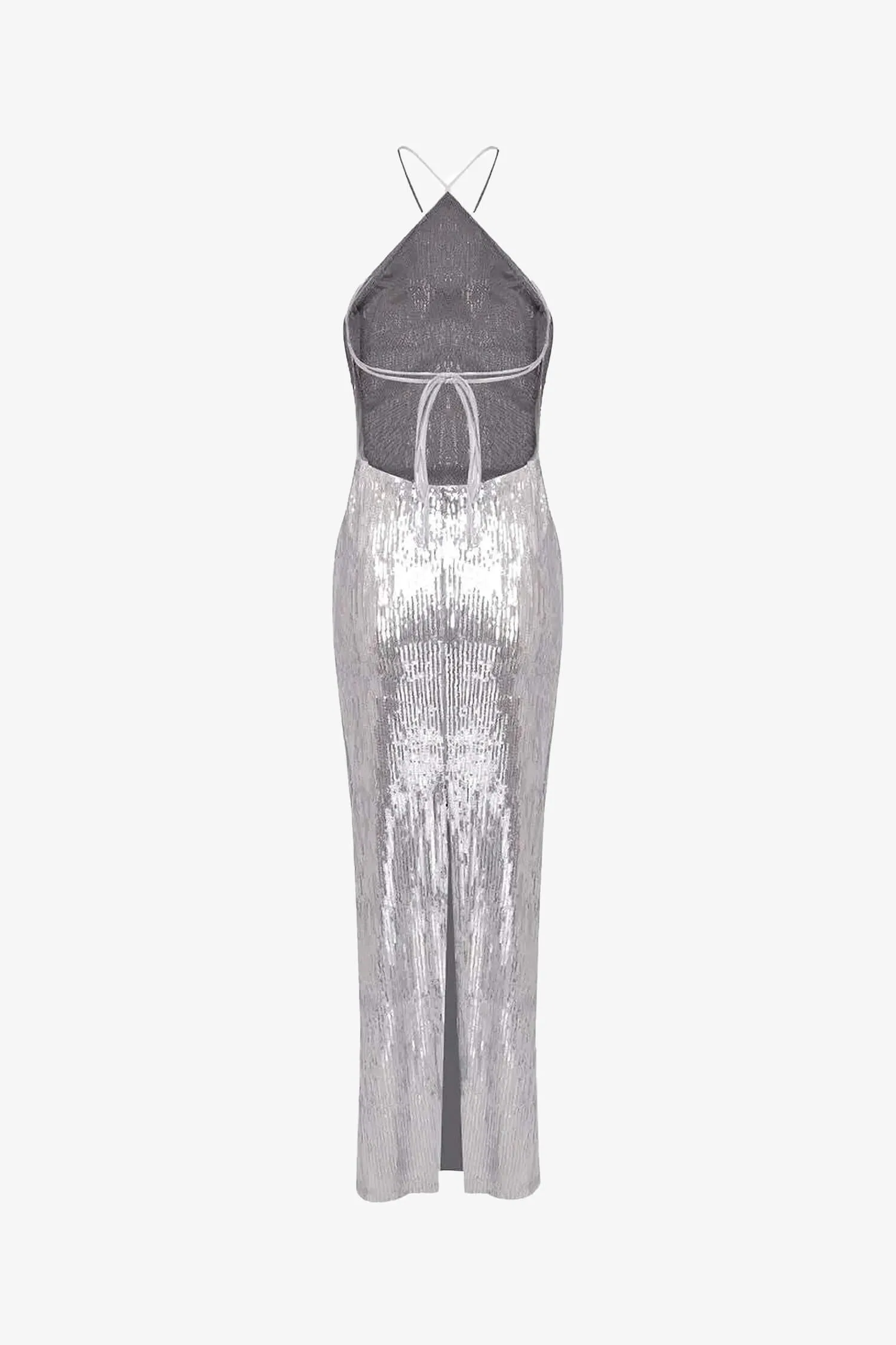 Silver Sequin Halter Maxi Dress