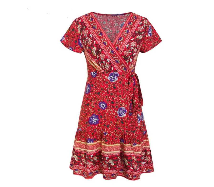 Simplee Bohemian Floral V-Neck Mini Dress