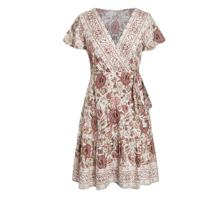 Simplee Bohemian Floral V-Neck Mini Dress