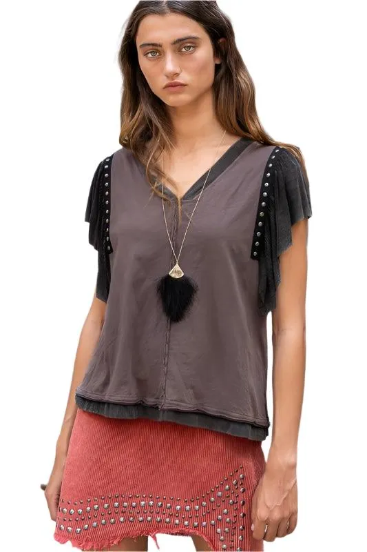 Studded Flutter Sleeve T-Shirt