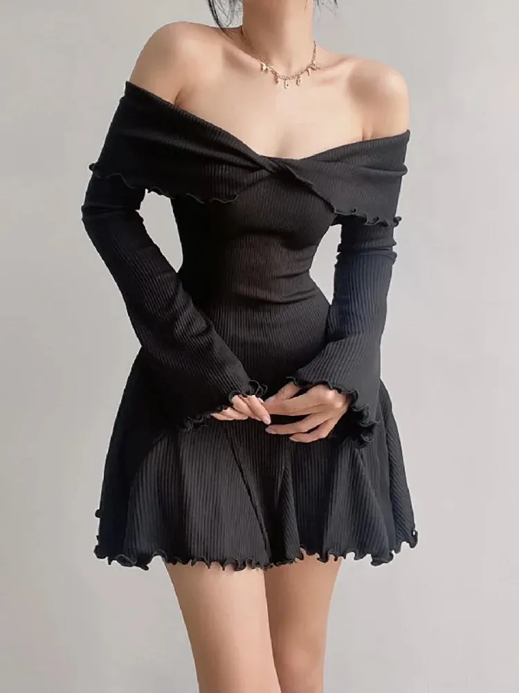 Thread Sexy Sweet Mini Screw Shoulder Girl Y2K Spring Off Mini Dress