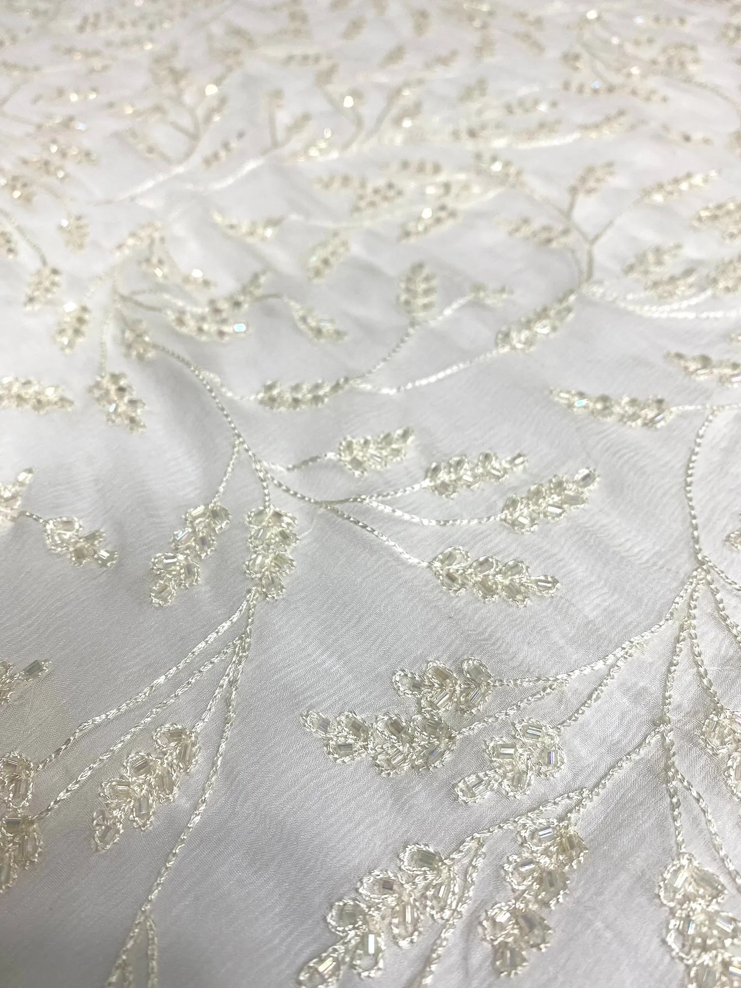 White JEC-176-5 Sequins & Beads on Silk Chiffon