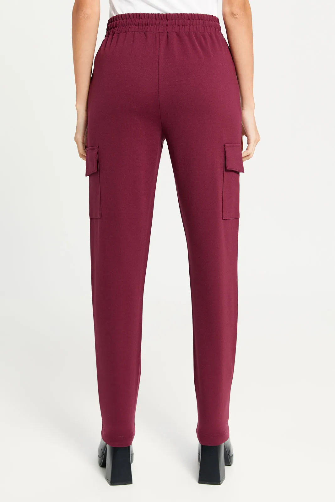 Women Burgundy Elasticated Waist Leggings