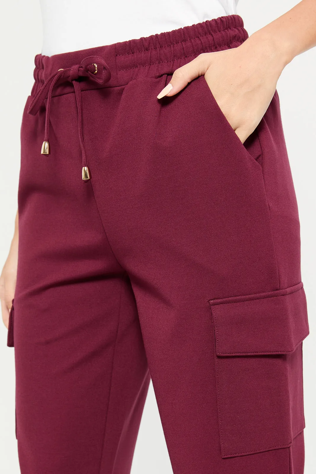 Women Burgundy Elasticated Waist Leggings