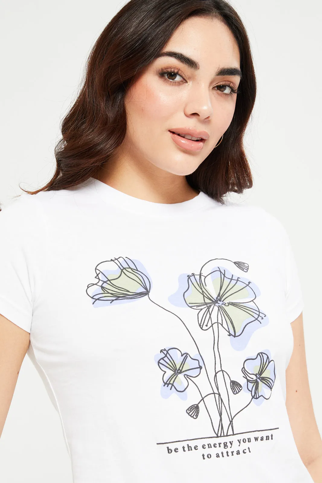 Women White Floral Printed T-Shirt