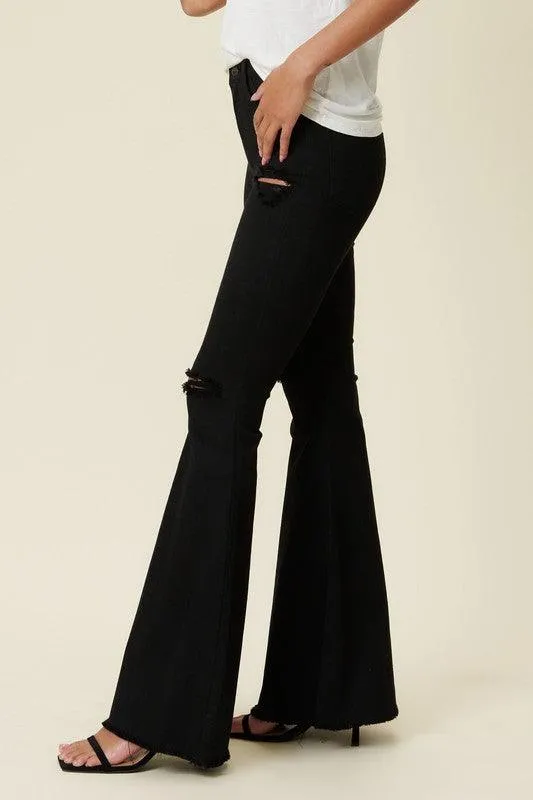 Womens Black High Rise Flare Leg Jeans