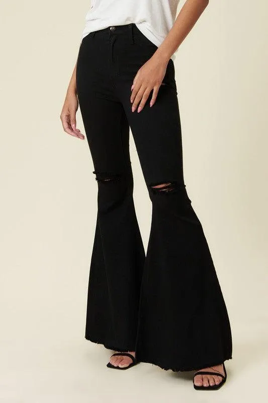 Womens Black High Rise Flare Leg Jeans