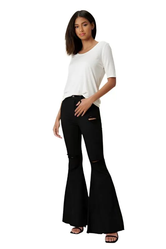 Womens Black High Rise Flare Leg Jeans