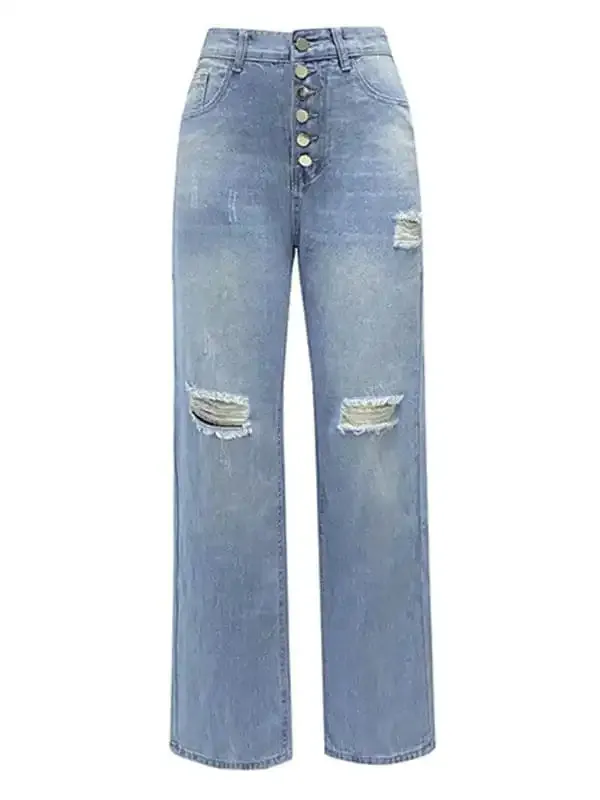 Women’s button-down low-rise loose slimming straight jeans