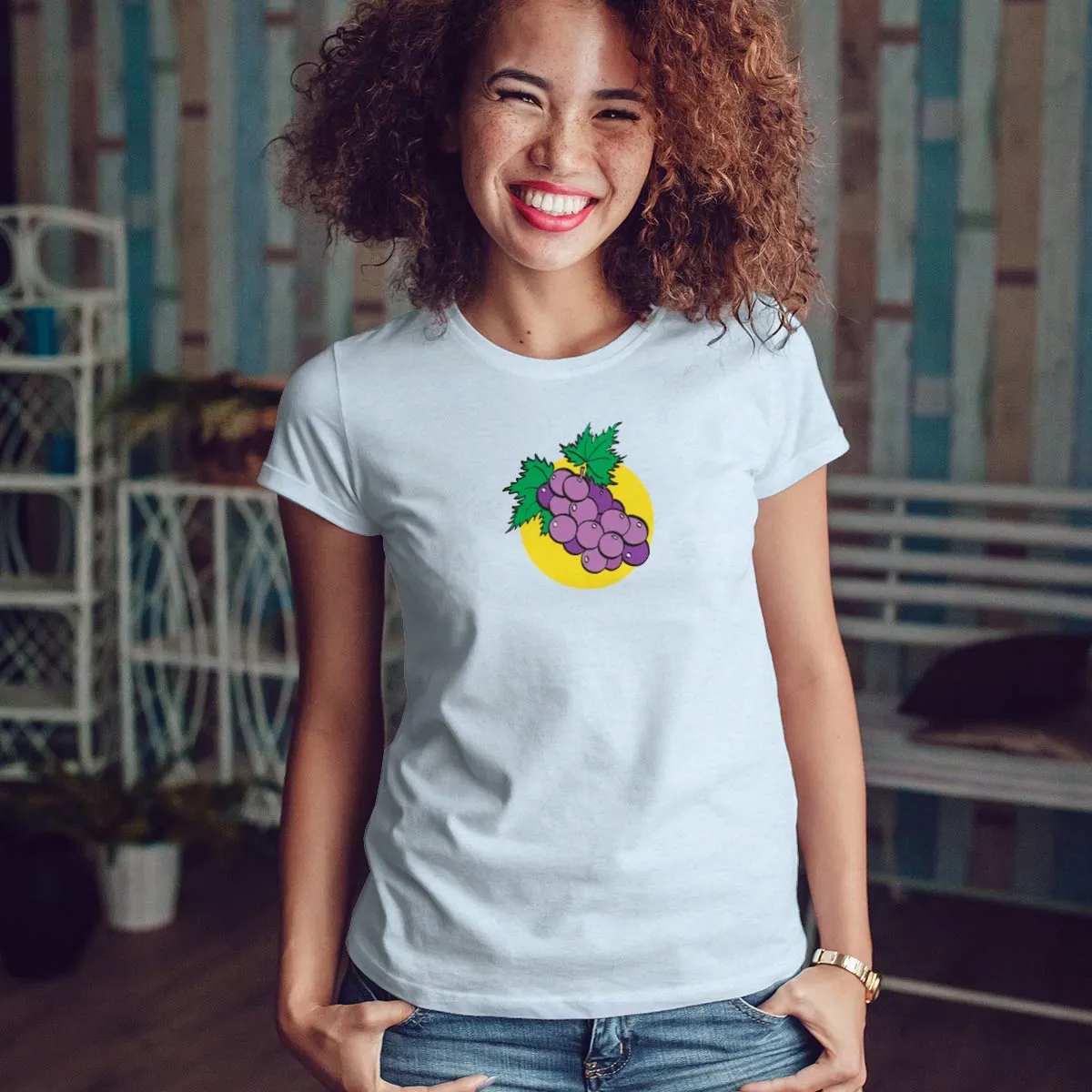 Women's Grapes Slim Fit T-shirt S-2X Fruit Design