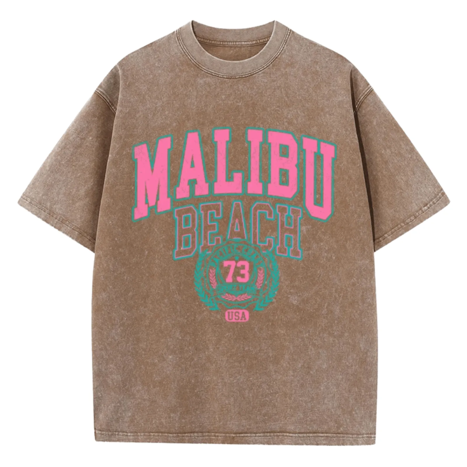 Women's Malibu Beach T-Shirt Cotton Washed Print Tee Shirt Fashion Loose Tops Casual Female Clothes