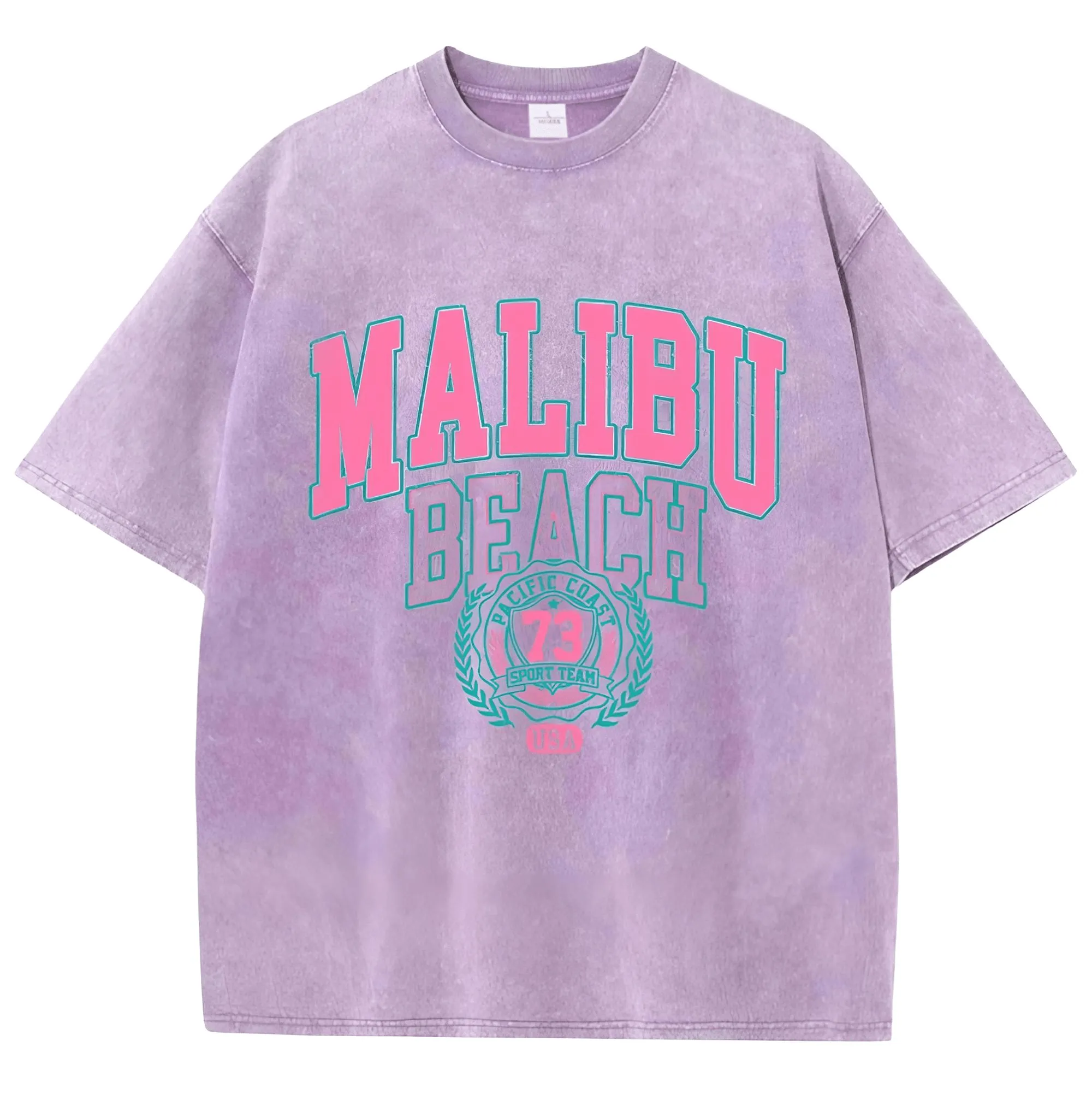 Women's Malibu Beach T-Shirt Cotton Washed Print Tee Shirt Fashion Loose Tops Casual Female Clothes